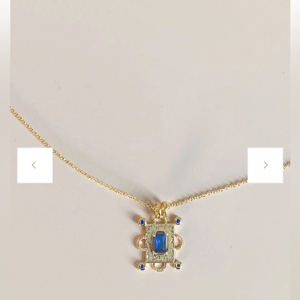 Llume Nina Necklace. Navy blue, ornate pendant